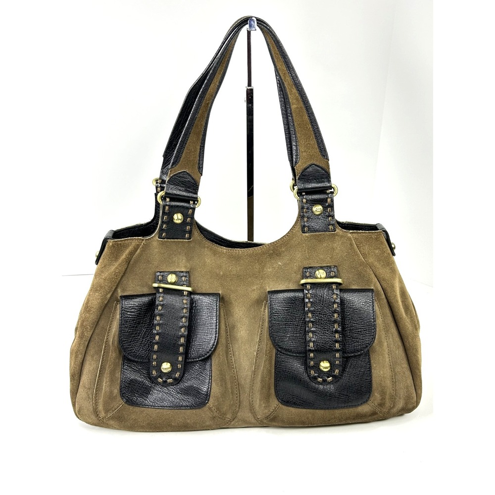 VTG Monsac Original Italian Suede & Leather Multipocket Shoulder Bag Brown Large